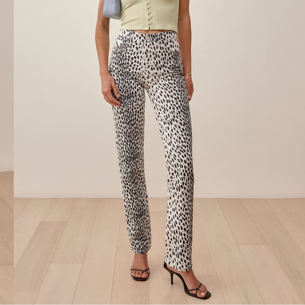 Cynthia Cheetah High Rise Straight Long Jeans